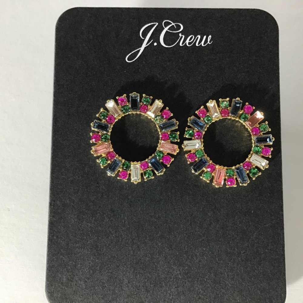 J.Crew Multi Color Pave Circle Earrings